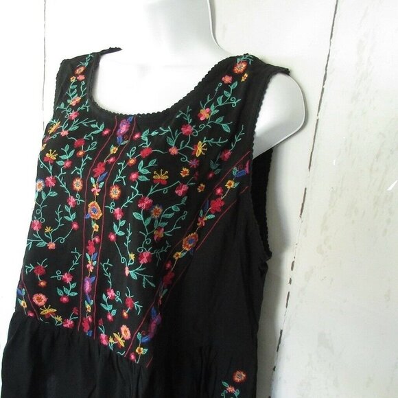 New Umgee Tank Top Black Floral Embroidered Sleeveless Plus Size Boho Peasant - Picture 7 of 9